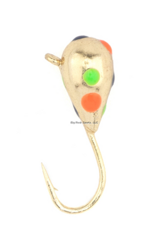 RBM Jigs 203-5MM Carnival Tungsten Jig, Gold - Orange, Blue, Green Spots, Size 5mm w/size 12 Hyabusa Hook, 1/18 oz