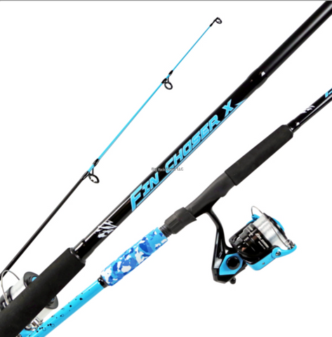 Okuma FNX-662M-30SB Fin Chaser 6'6" M Spinning Rod with 30-Size Reel in Sky Blue 1BB Ratio 5.5:1 With Line