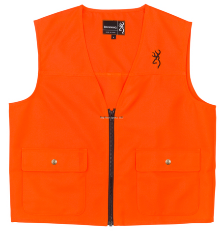 Browning 3055000104 Youth Blaze Orange Safety Vest Back License Loop Large Snap Shell Pockets Size Xl