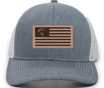 Outdoor Cap BRCBASS24 OC771 Style Cap, Leather Patch Bass Flag Logo, Mid Crown Meshback, Heathered Grey/White