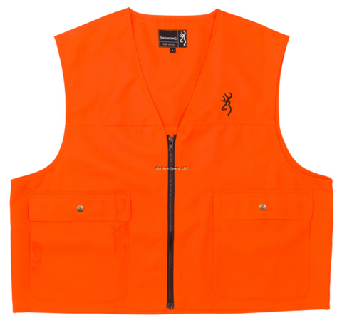 Browning 3051000103 Blaze Orange Safety Vest Zip Front Back License Loop Large Snap Shell Pockets Size Large