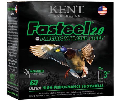 KENT FASTEEL 2.0 12GA 3",1-1/4 OZ #4 PRECISION PLATED STEEL (1500FPS) (25)