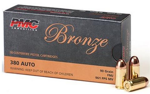 PMC BRONZE AMMO 380 AUTO 90GR FMJ (50)